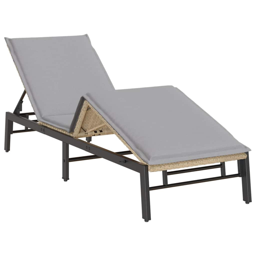 Produktbild för Solsäng med dyna beige konstrotting