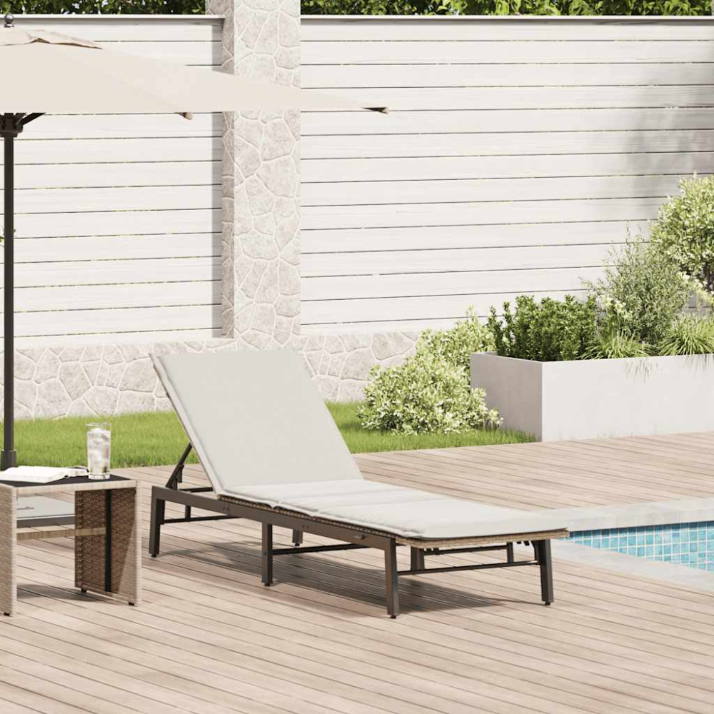 Produktbild för Solsäng med dyna beige konstrotting