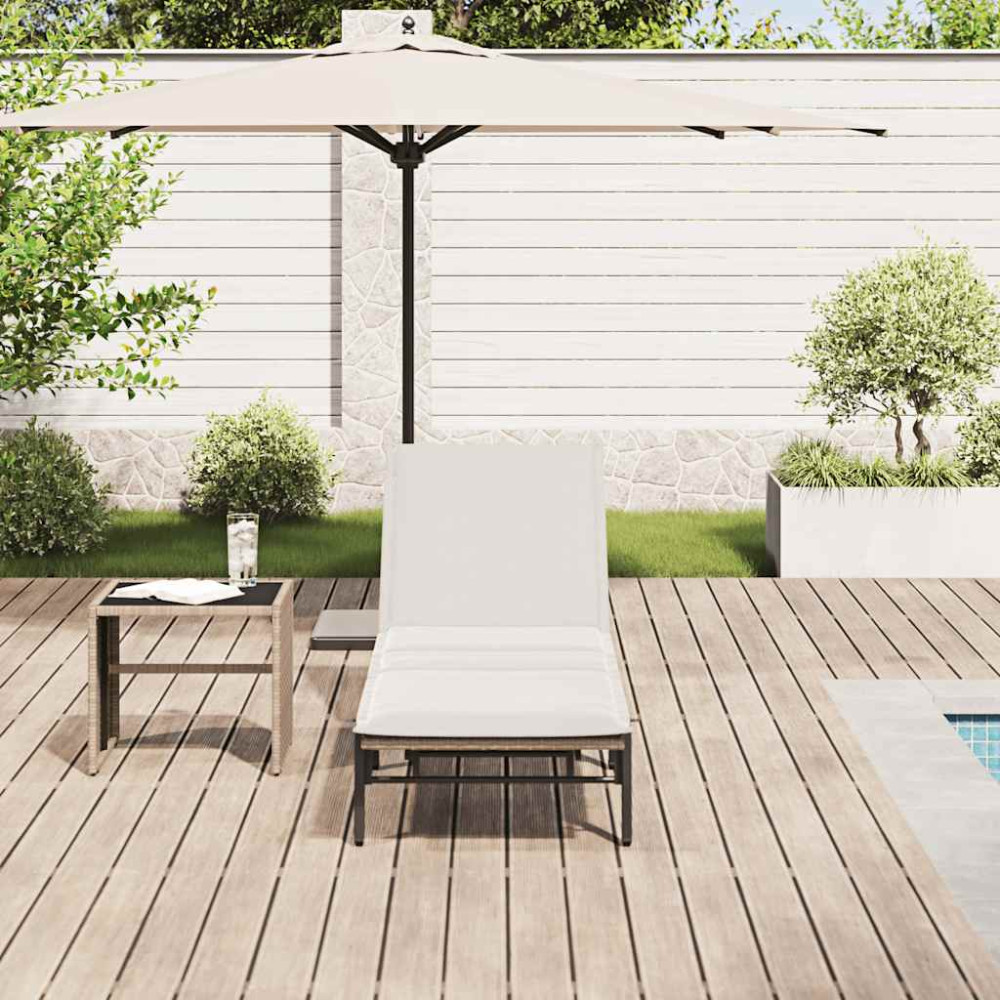 Produktbild för Solsäng med dyna beige konstrotting