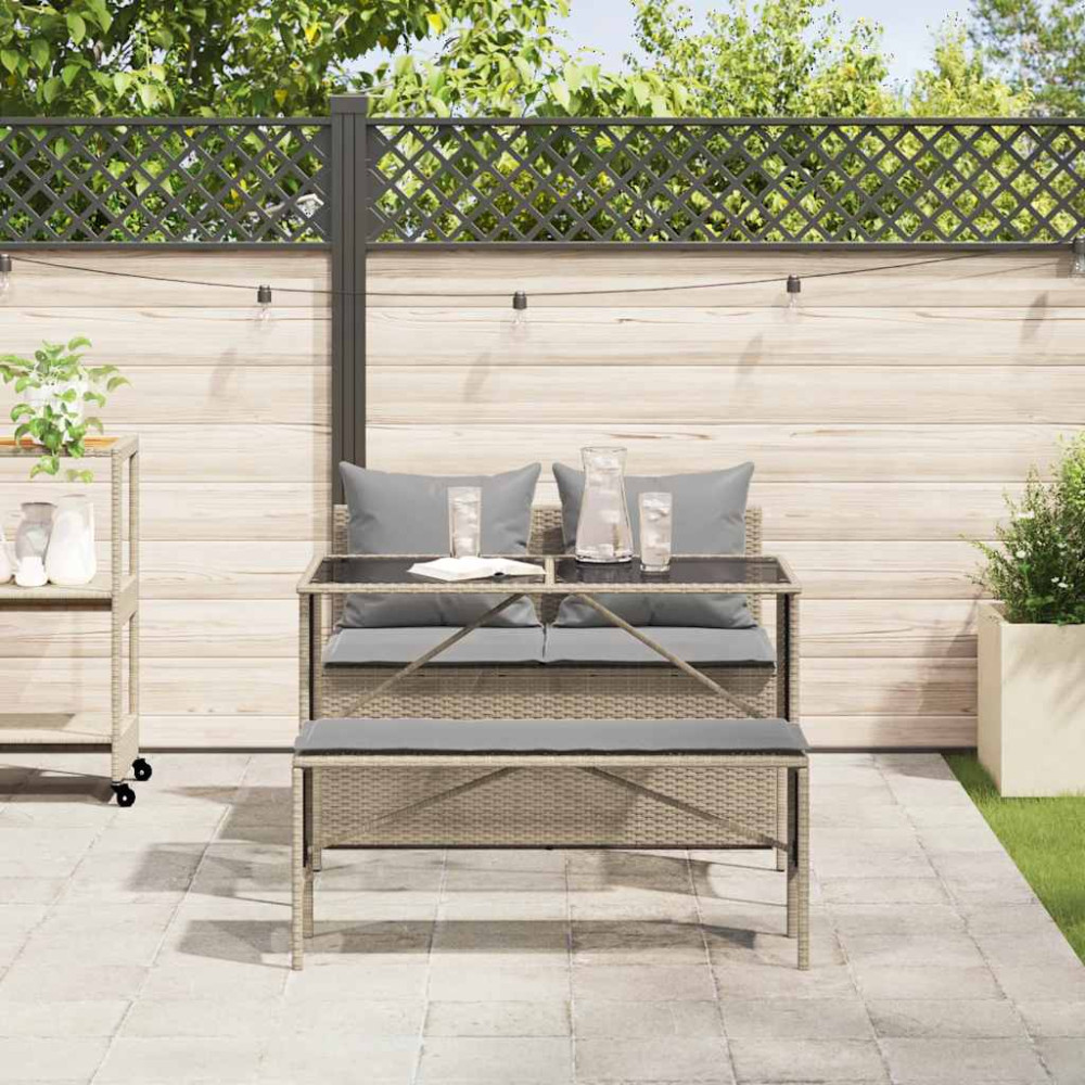 Produktbild för Matgrupp för trädgården 3 delar med dynor beige konstrotting