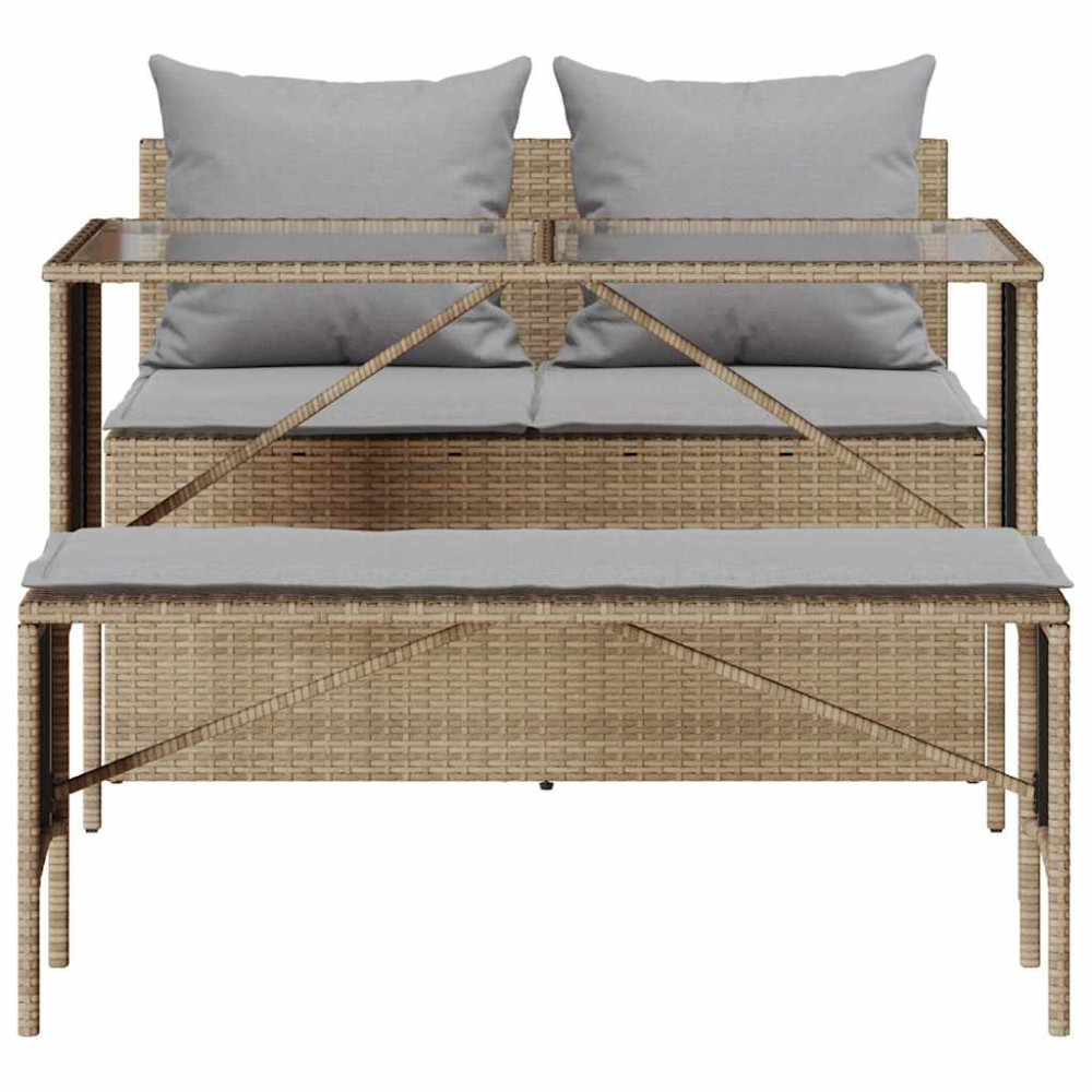 Produktbild för Matgrupp för trädgården 3 delar med dynor beige konstrotting