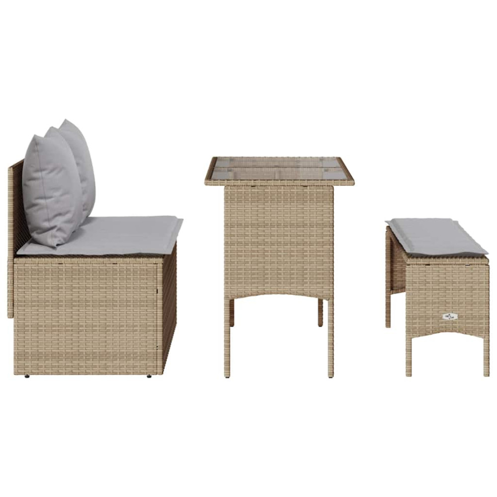 Produktbild för Matgrupp för trädgården 3 delar med dynor beige konstrotting