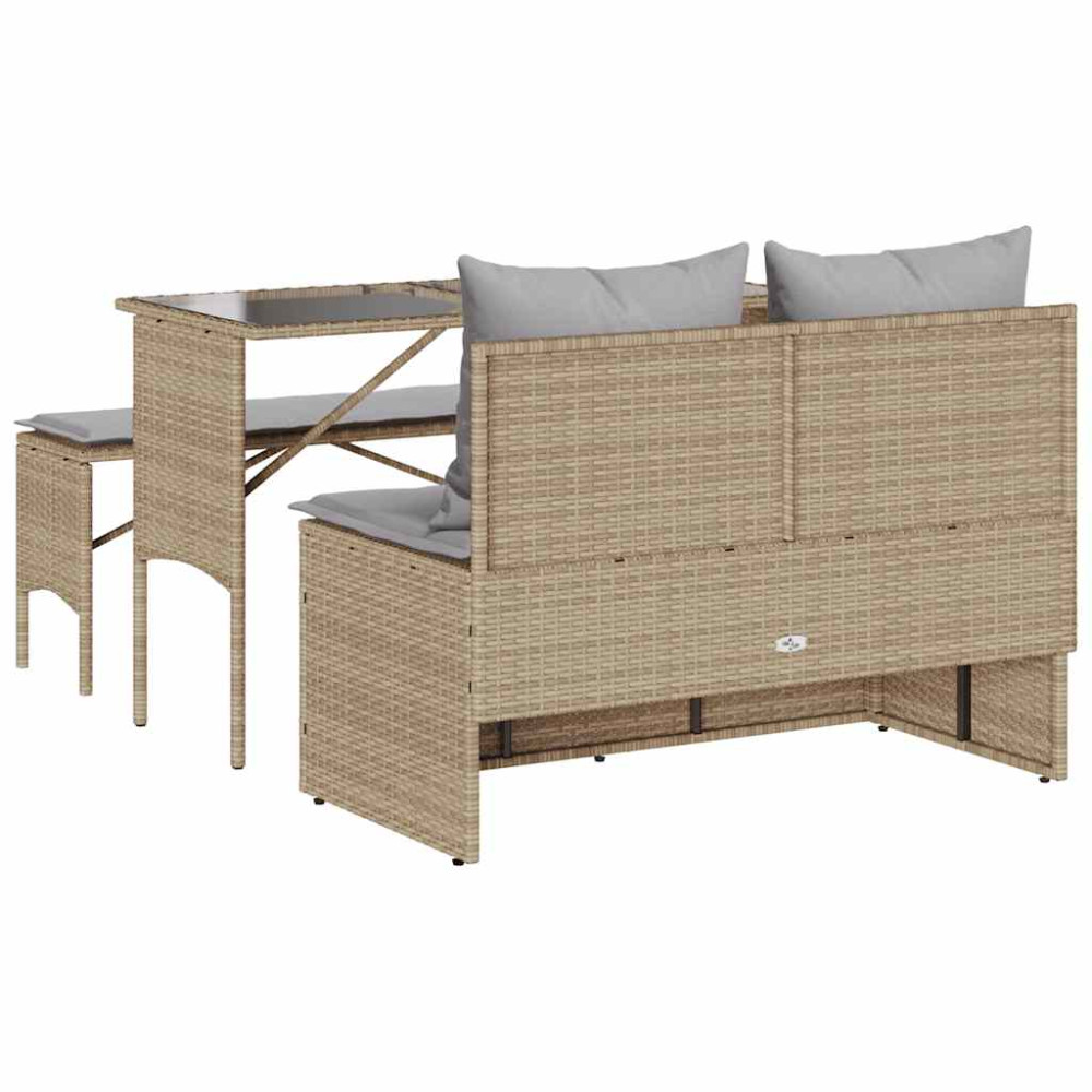 Produktbild för Matgrupp för trädgården 3 delar med dynor beige konstrotting