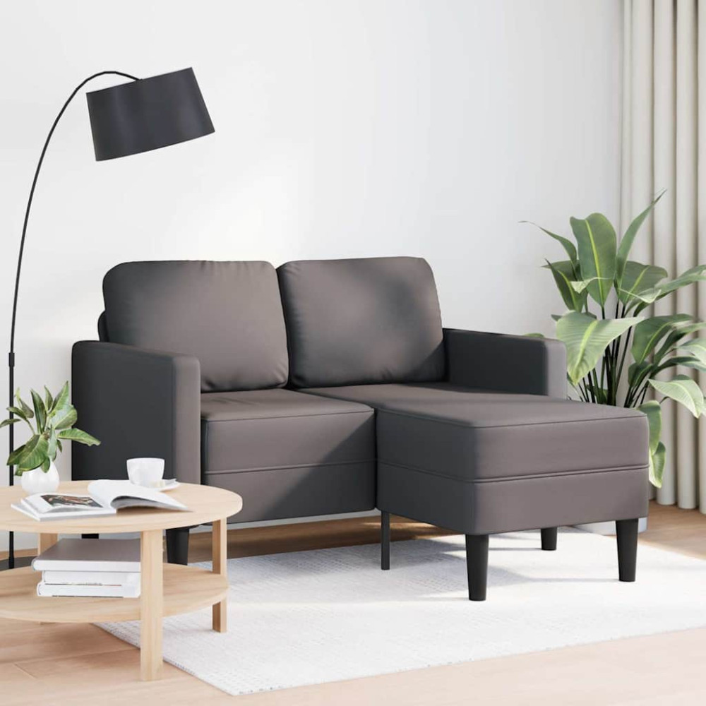 Produktbild för 2-sitssoffa med schäslong L-formad grå 125 cm konstläder