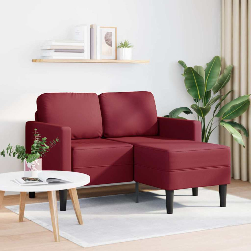 Produktbild för 2-sitssoffa med schäslong L-formad vinröd 125 cm konstläder