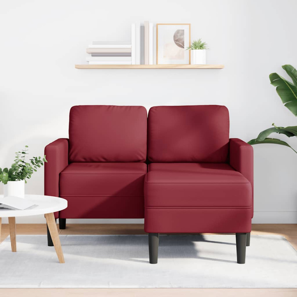 Produktbild för 2-sitssoffa med schäslong L-formad vinröd 125 cm konstläder