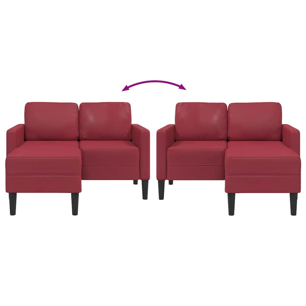 Produktbild för 2-sitssoffa med schäslong L-formad vinröd 125 cm konstläder