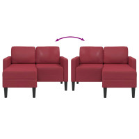 Produktbild för 2-sitssoffa med schäslong L-formad vinröd 125 cm konstläder