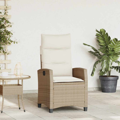 vidaXL Fällbar trädgårdsstol med sidobord beige konstrotting