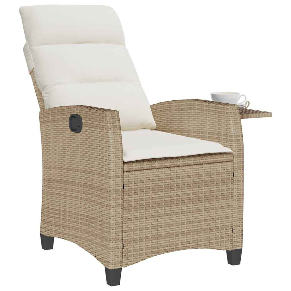 Produktbild för Fällbar trädgårdsstol med sidobord beige konstrotting