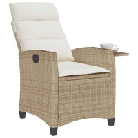 Produktbild för Fällbar trädgårdsstol med sidobord beige konstrotting