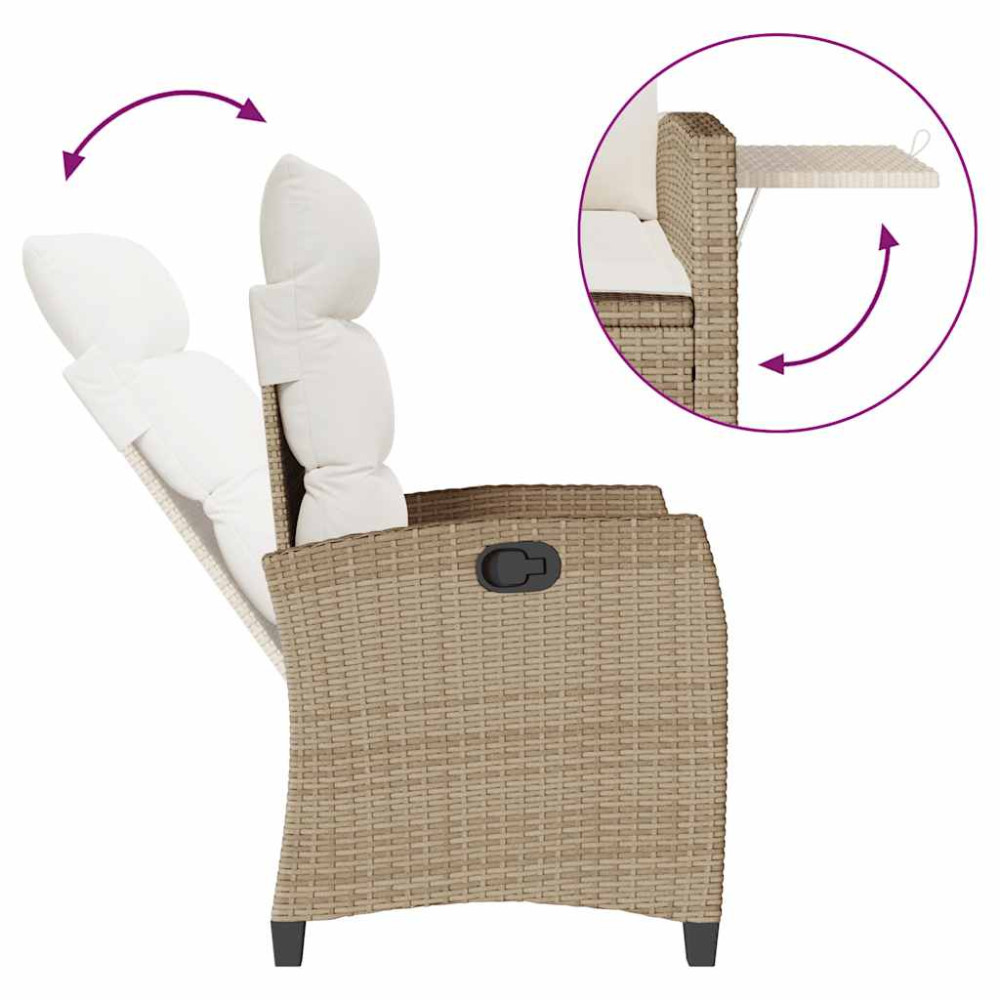 Produktbild för Fällbar trädgårdsstol med sidobord beige konstrotting