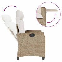Produktbild för Fällbar trädgårdsstol med sidobord beige konstrotting