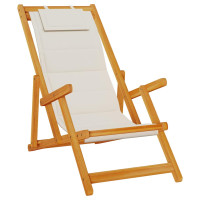 Produktbild för Hopfällbar strandstol med armstöd ljusgrå akaciaträ&textilene