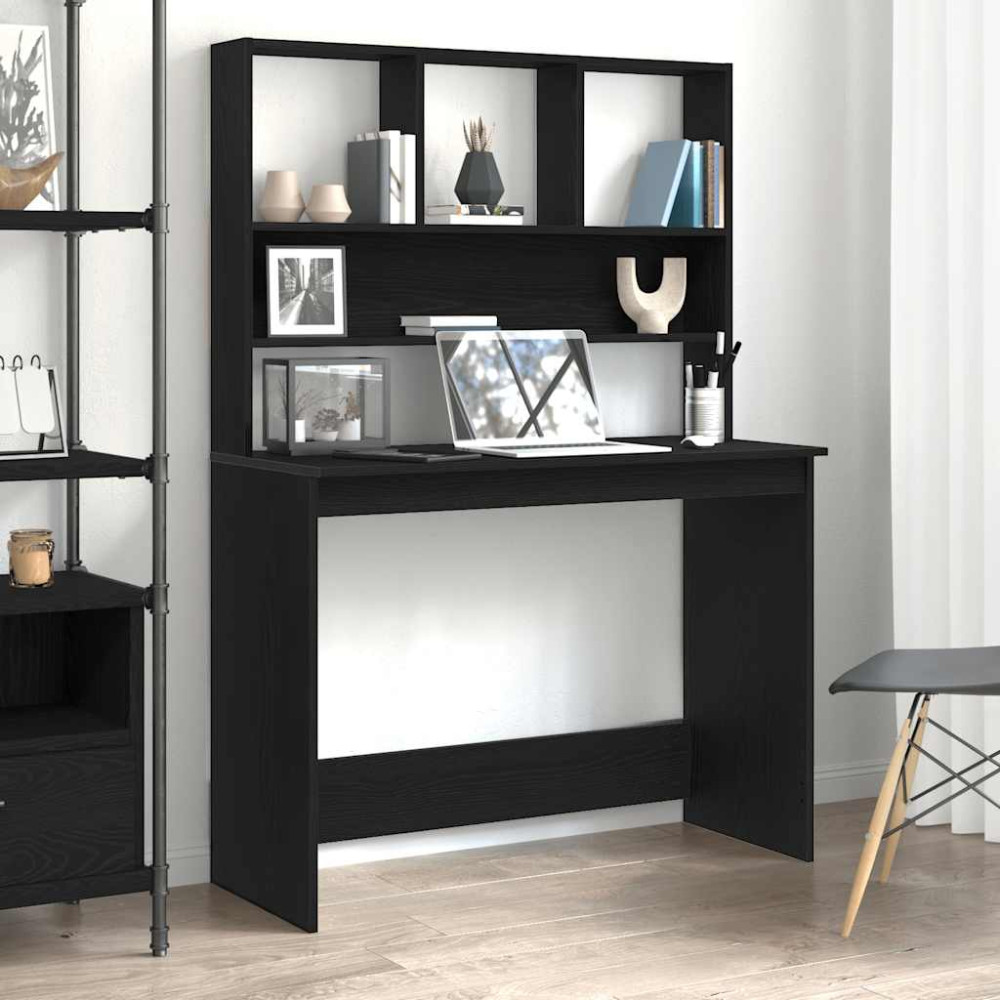 Produktbild för Skrivbord med hyllor svart ek 102x45x148 cm konstruerat trä