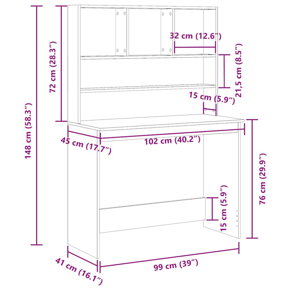Produktbild för Skrivbord med hyllor svart ek 102x45x148 cm konstruerat trä