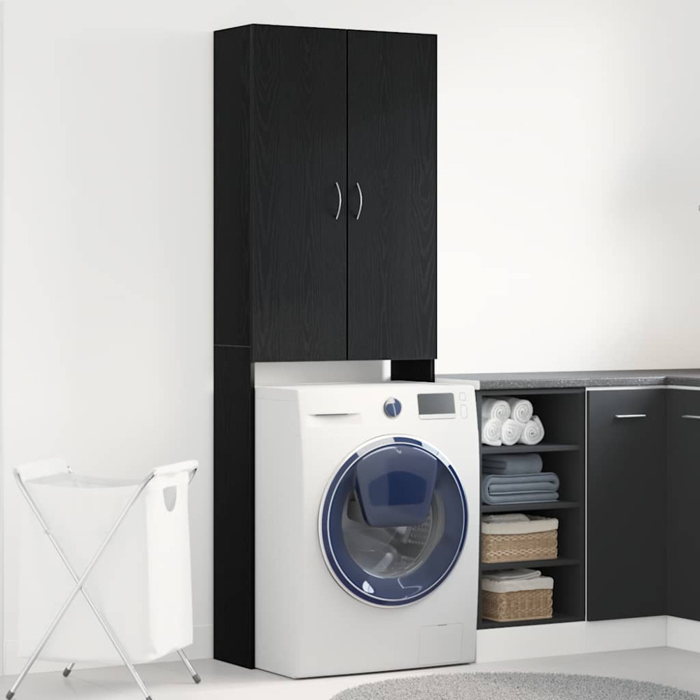 Produktbild för Tvättmaskinsskåp svart ek 64x25,5x190 cm