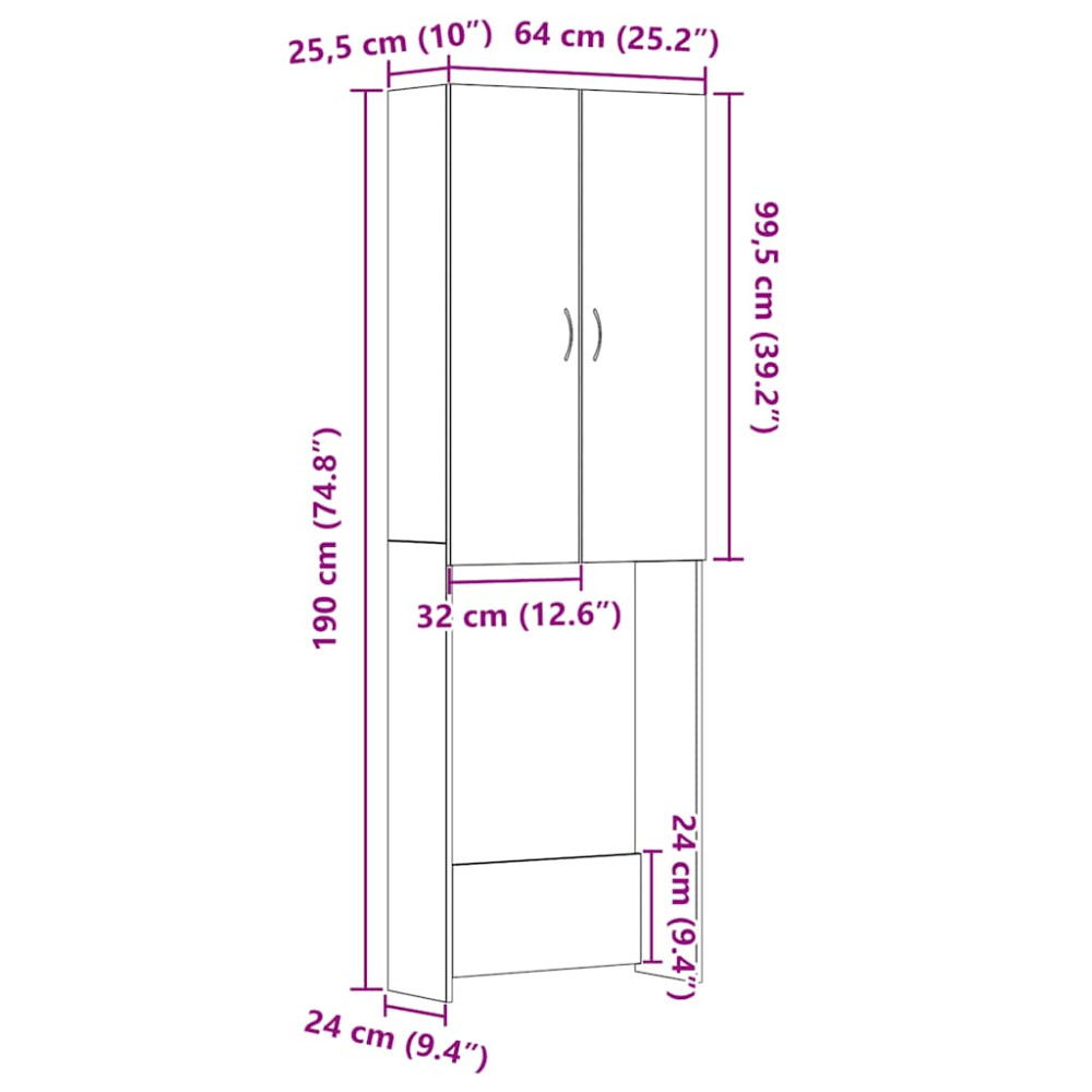 Produktbild för Tvättmaskinsskåp svart ek 64x25,5x190 cm