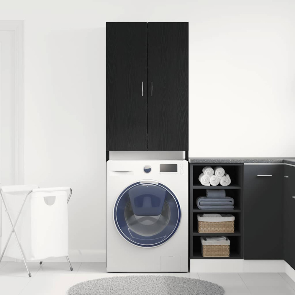Produktbild för Tvättmaskinsskåp svart ek 64x25,5x190 cm