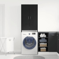 Produktbild för Tvättmaskinsskåp svart ek 64x25,5x190 cm