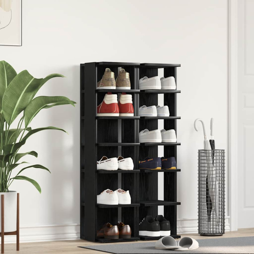 Produktbild för Skohyllor 2 st svart ek 25x27x102 cm konstruerat trä