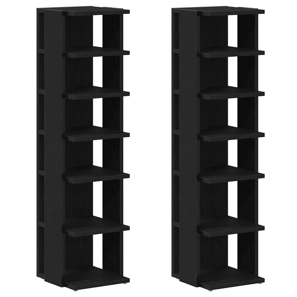 Produktbild för Skohyllor 2 st svart ek 25x27x102 cm konstruerat trä