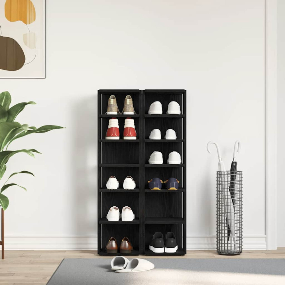 Produktbild för Skohyllor 2 st svart ek 25x27x102 cm konstruerat trä