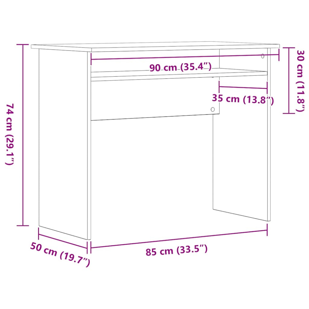 Produktbild för Skrivbord svart ek 90x50x74 cm konstruerat trä