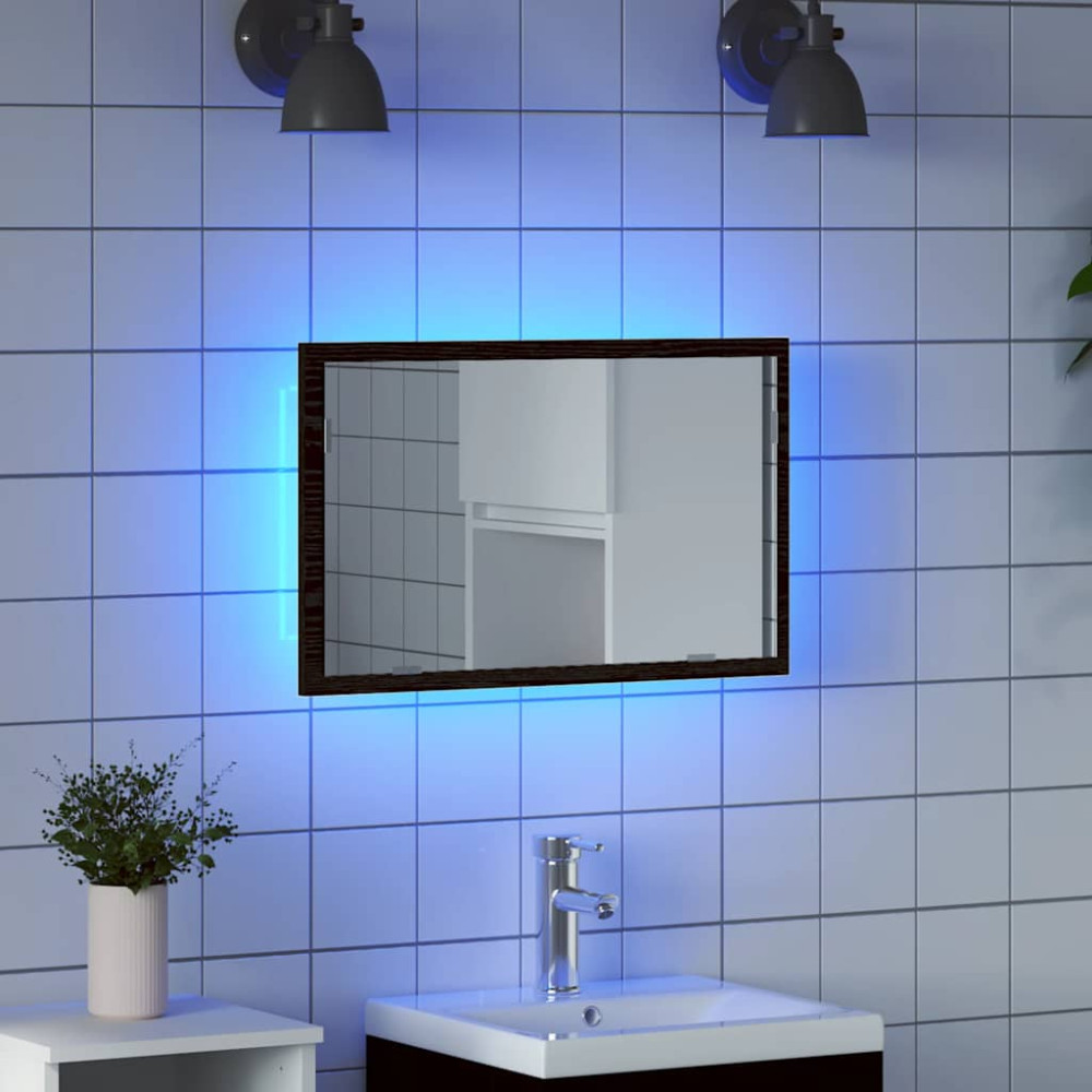 Produktbild för Badrumsspegel med LED-lampor svart ek 60x8,5x37 cm