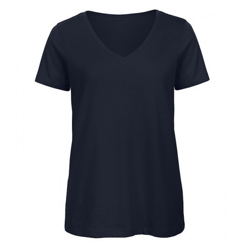 B and C Collection Women's 100% Organic V-neck Cotton Tee NAVY