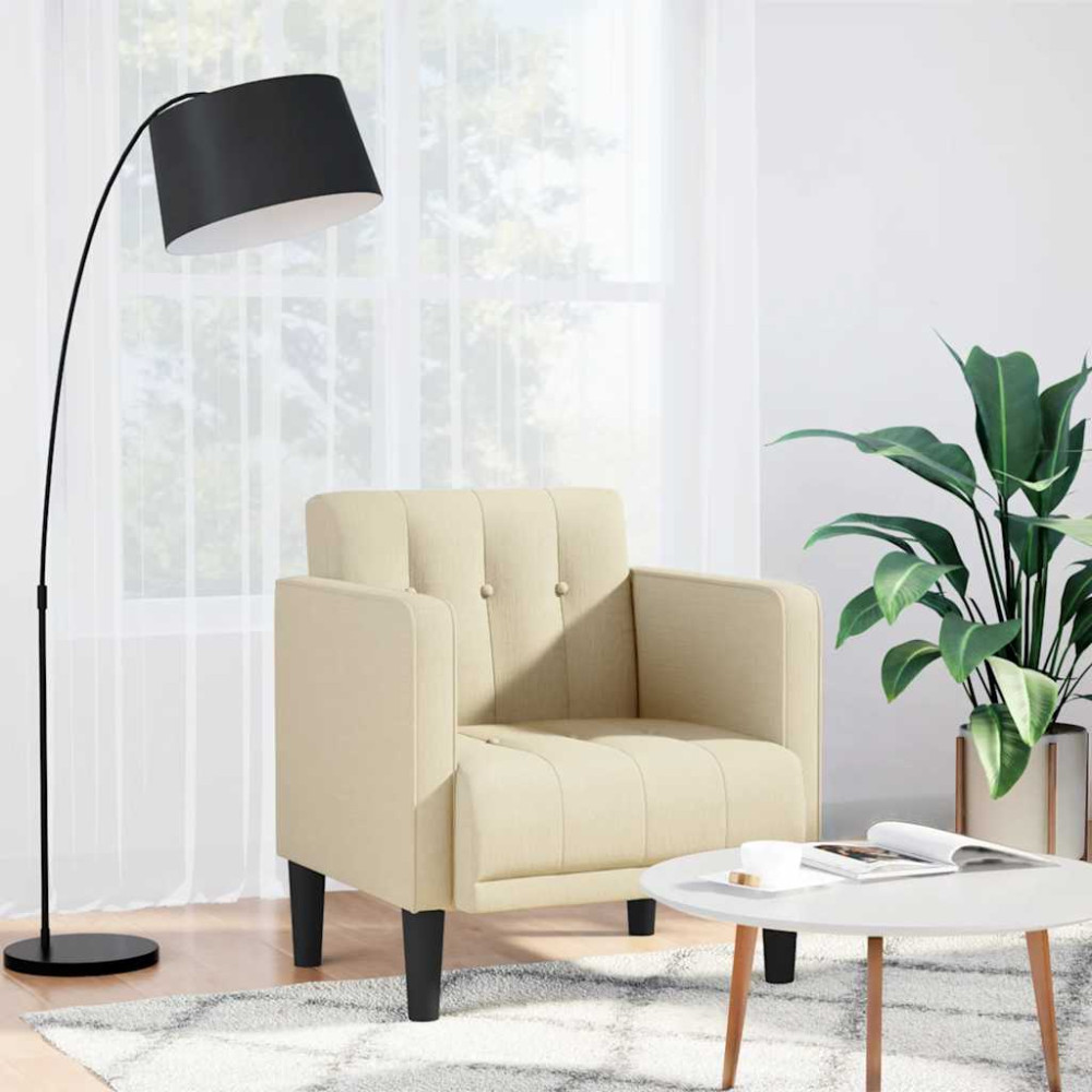 Produktbild för Soffstol med armstöd gräddvit 53 cm tyg