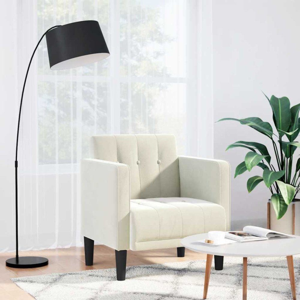 Produktbild för Soffstol med armstöd gräddvit 53 cm sammet
