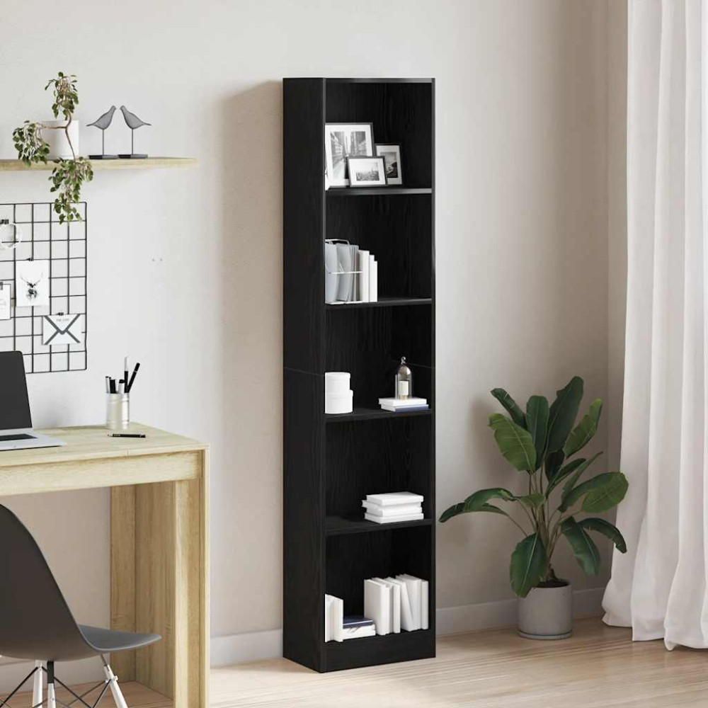 Produktbild för Bokhylla svart ek 40x24x176 cm konstruerat trä