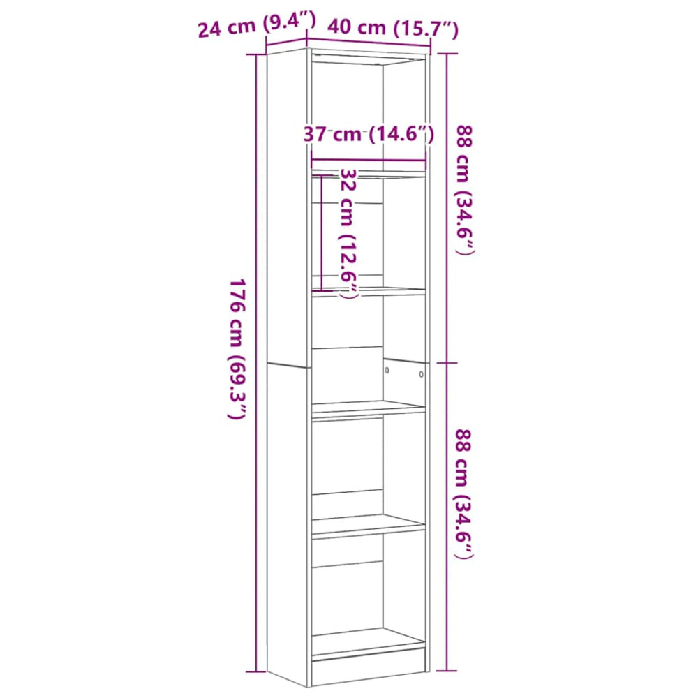 Produktbild för Bokhylla svart ek 40x24x176 cm konstruerat trä