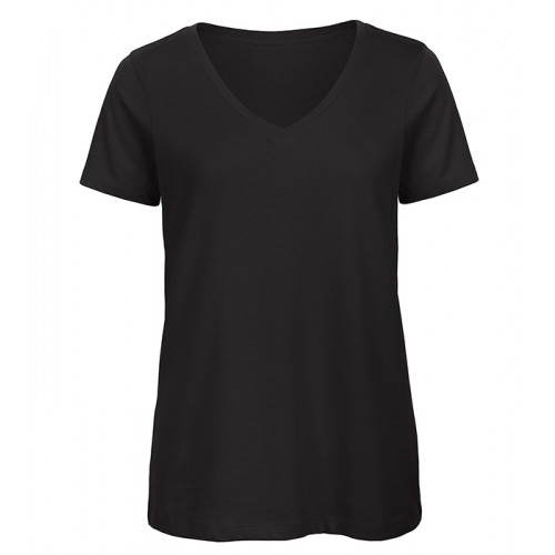 B and C Collection Women's 100% Organic V-neck Cotton Tee Black