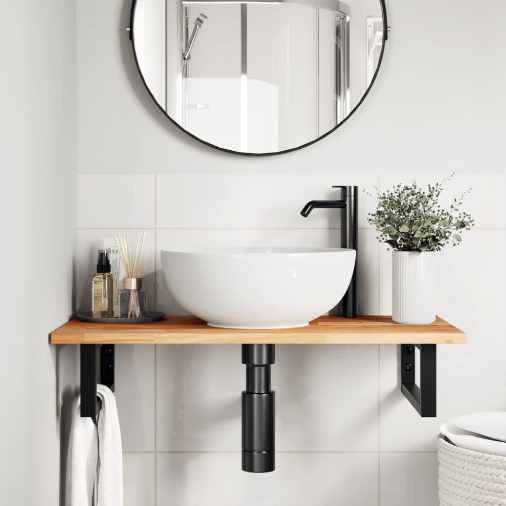 Produktbild för Bänkskiva för badrum behandlad 80x40x2 cm massivt akaciaträ