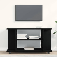 Produktbild för TV-bänk med hjul svart ek 80x40x45 cm konstruerat trä
