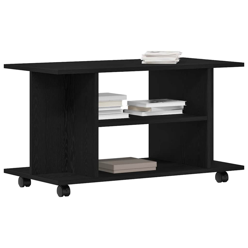 Produktbild för TV-bänk med hjul svart ek 80x40x45 cm konstruerat trä