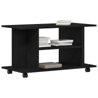 Produktbild för TV-bänk med hjul svart ek 80x40x45 cm konstruerat trä