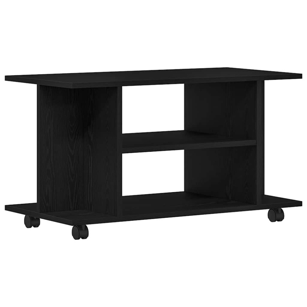 Produktbild för TV-bänk med hjul svart ek 80x40x45 cm konstruerat trä