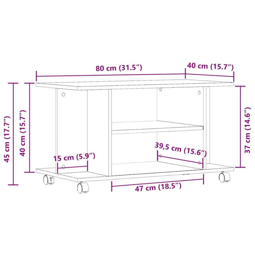 Produktbild för TV-bänk med hjul svart ek 80x40x45 cm konstruerat trä