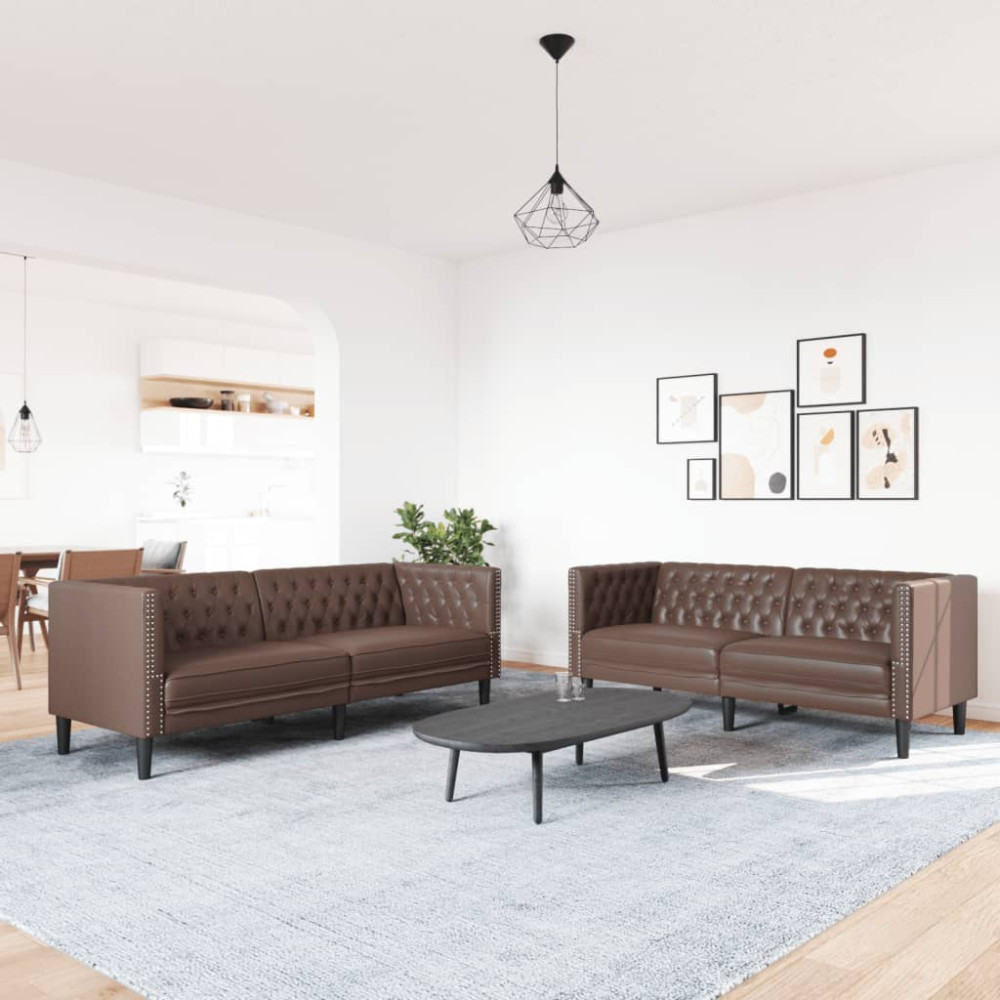 Produktbild för Soffgrupp chesterfield 2 delar brun konstläder