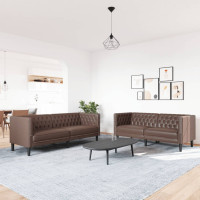 Produktbild för Soffgrupp chesterfield 2 delar brun konstläder