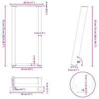 Produktbild för Konsolbordsben U-formade 2 st naturstål 28x(72-73) cm stål
