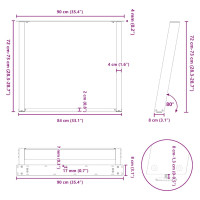 Produktbild för Matbordsben U-formade 2 st naturstål 90x(72-73) cm stål