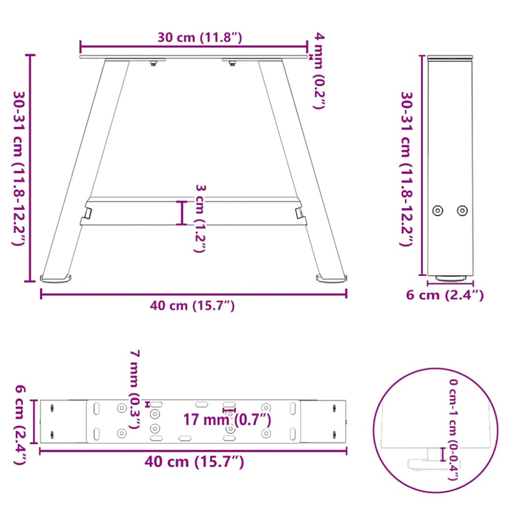 Produktbild för Soffbordsben A-formade 2 st 40x(30-31) cm stål