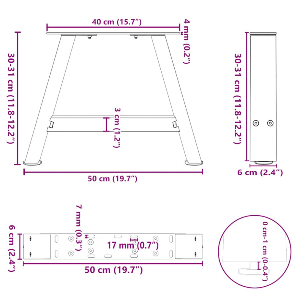 Produktbild för Soffbordsben A-formade 2 st 50x(30-31) cm stål