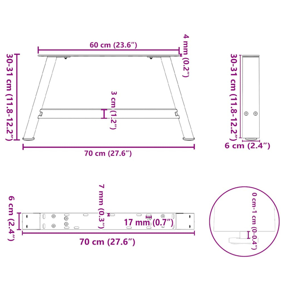 Produktbild för Soffbordsben A-formade 2 st 70x(30-31) cm stål