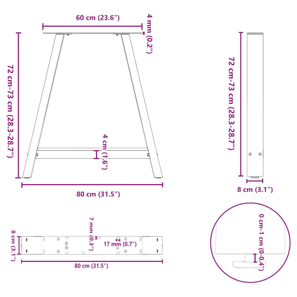 Produktbild för Matbordsben A-formade 2 st 80x(72-73) cm stål