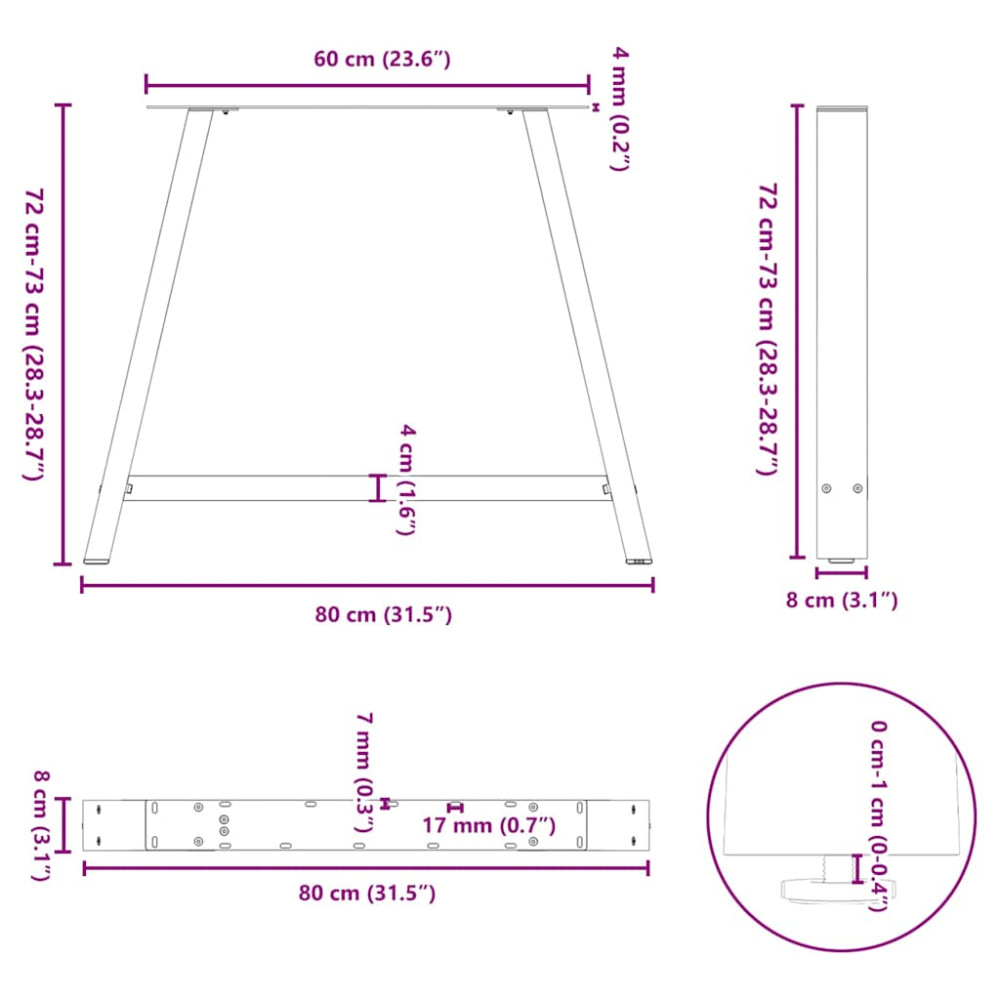 Produktbild för Matbordsben A-formade 2 st 90x(72-73) cm stål